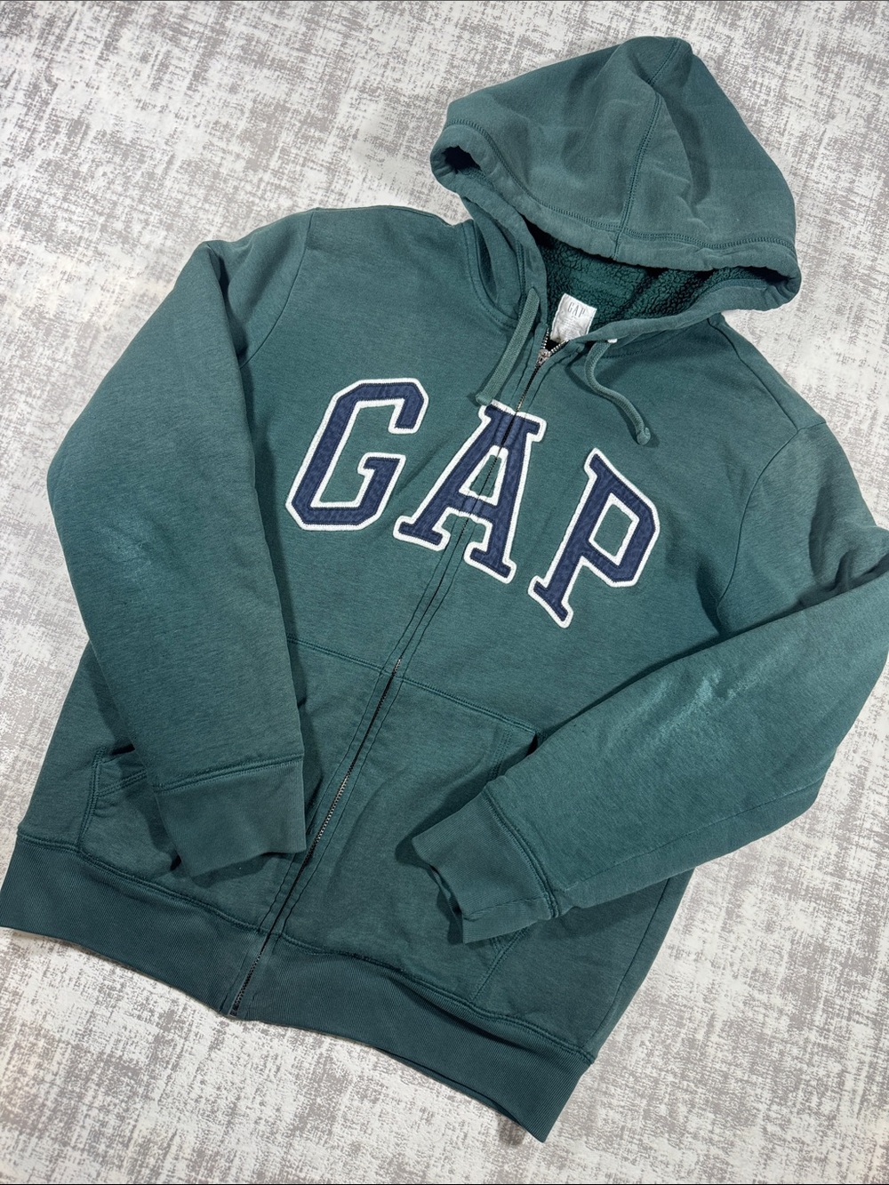 GAP Teal Hooded Full-Zip Jacket with Logo 25X20.5 PTP SZ S UNISEX *Read descript - Picture 3 of 13